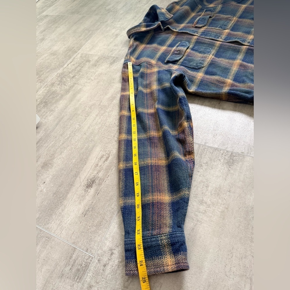 Men's Blue Yellow Plaid Flannel Long Sleeve Button Up Shirt Casual Outdoor - Picture 14 of 16